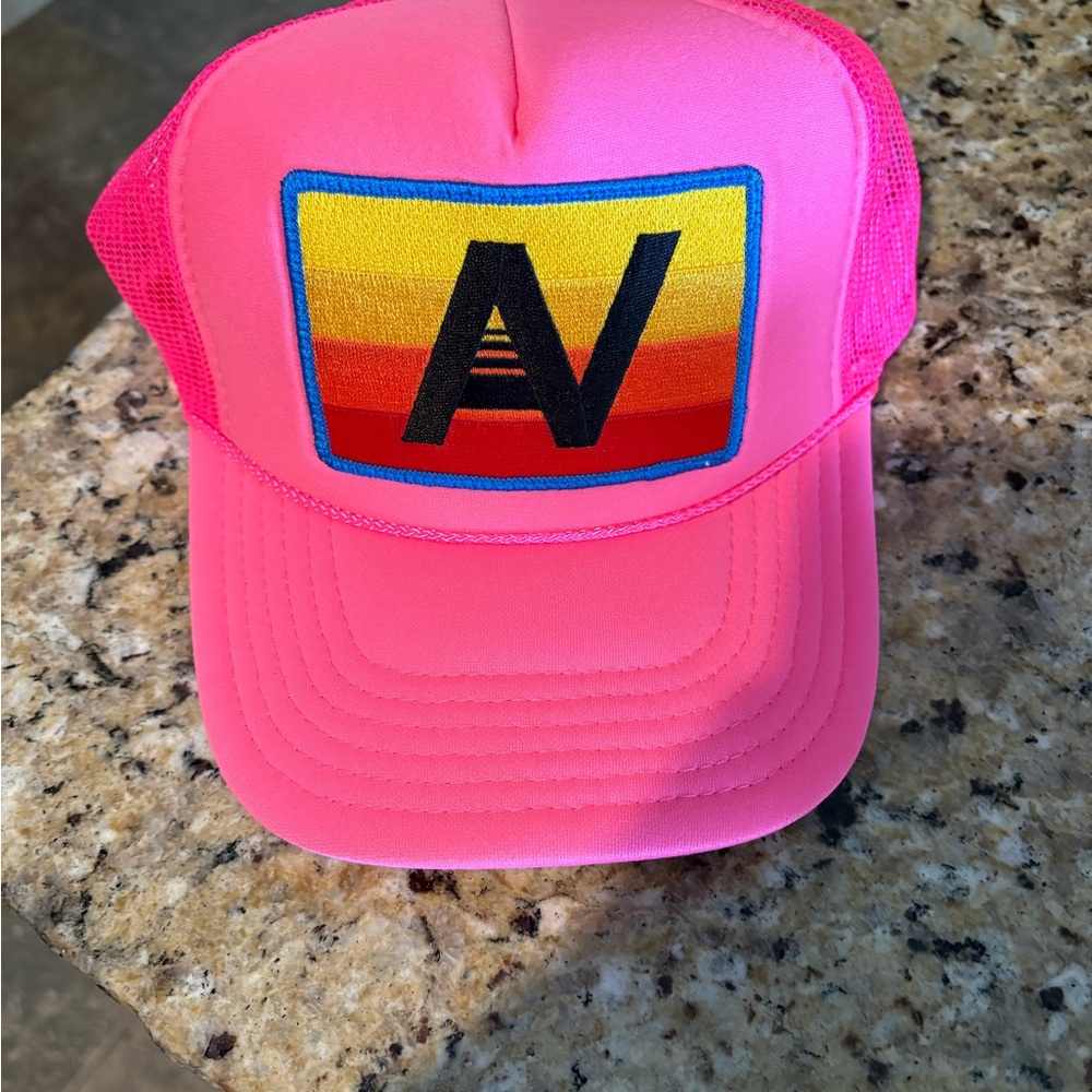NEW- Aviator Nation Pink Trucker Hat with Rainbow Patch